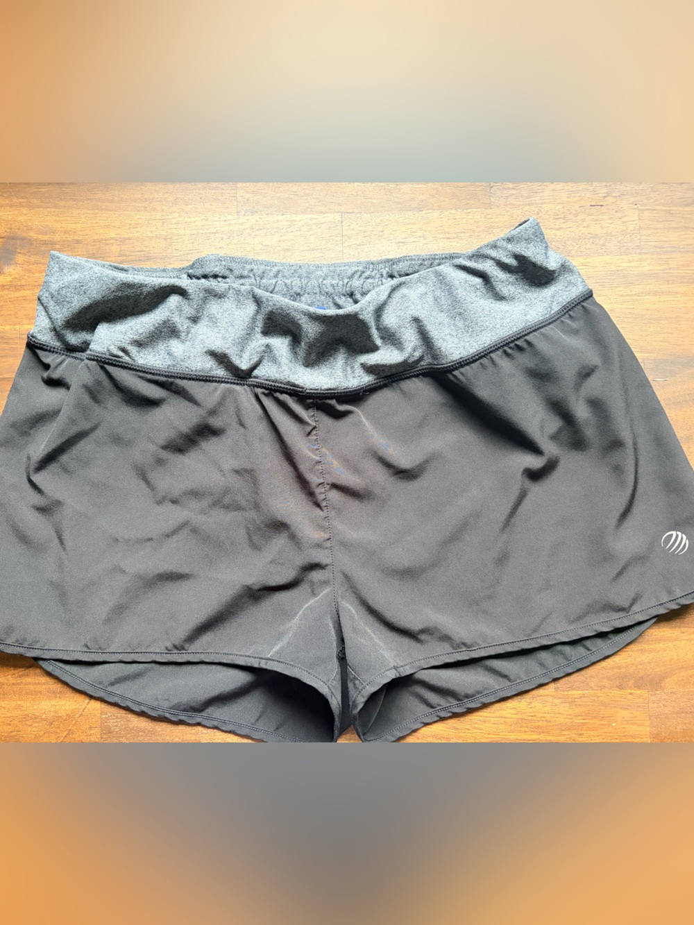 MPG Black Women's Athletic Shorts - White Logo, gray waistband